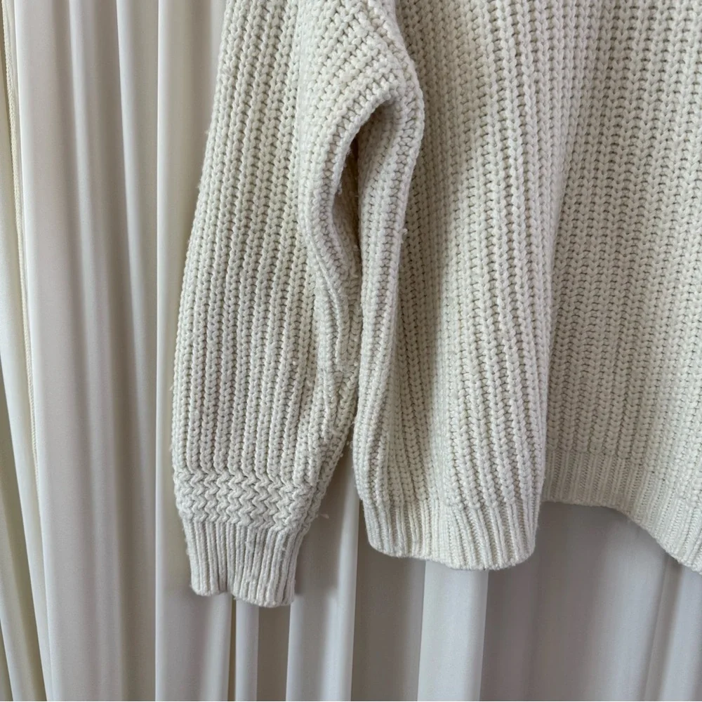 Marine Layer Oversized‎ Crew Neck Sweater Ivory Cream Cotton/Wool Fisherman